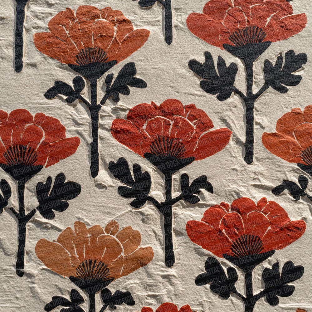 Linocut Floral Print Digital Paper Pack (DDD002374)