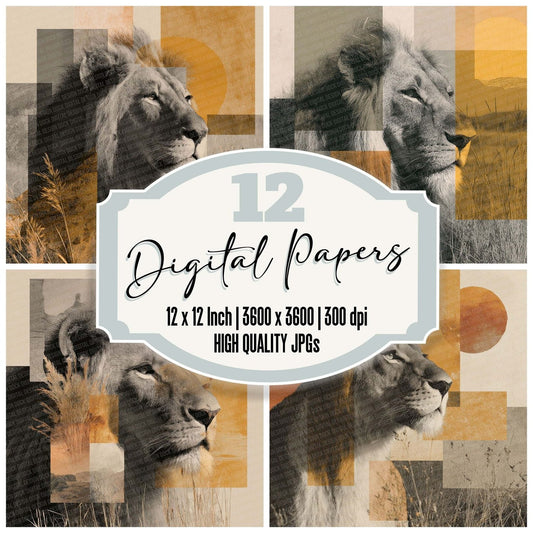 Lion Savannah Moodboard Digital Paper Pack (DDD002377)