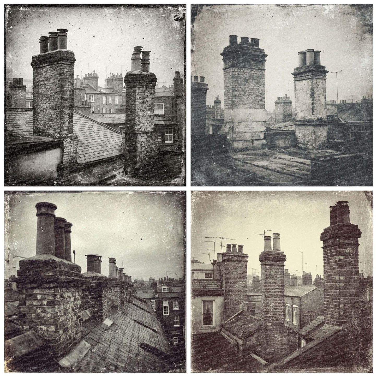 London Rooftop Damaged Photo Digital Paper Pack (DDD002386)