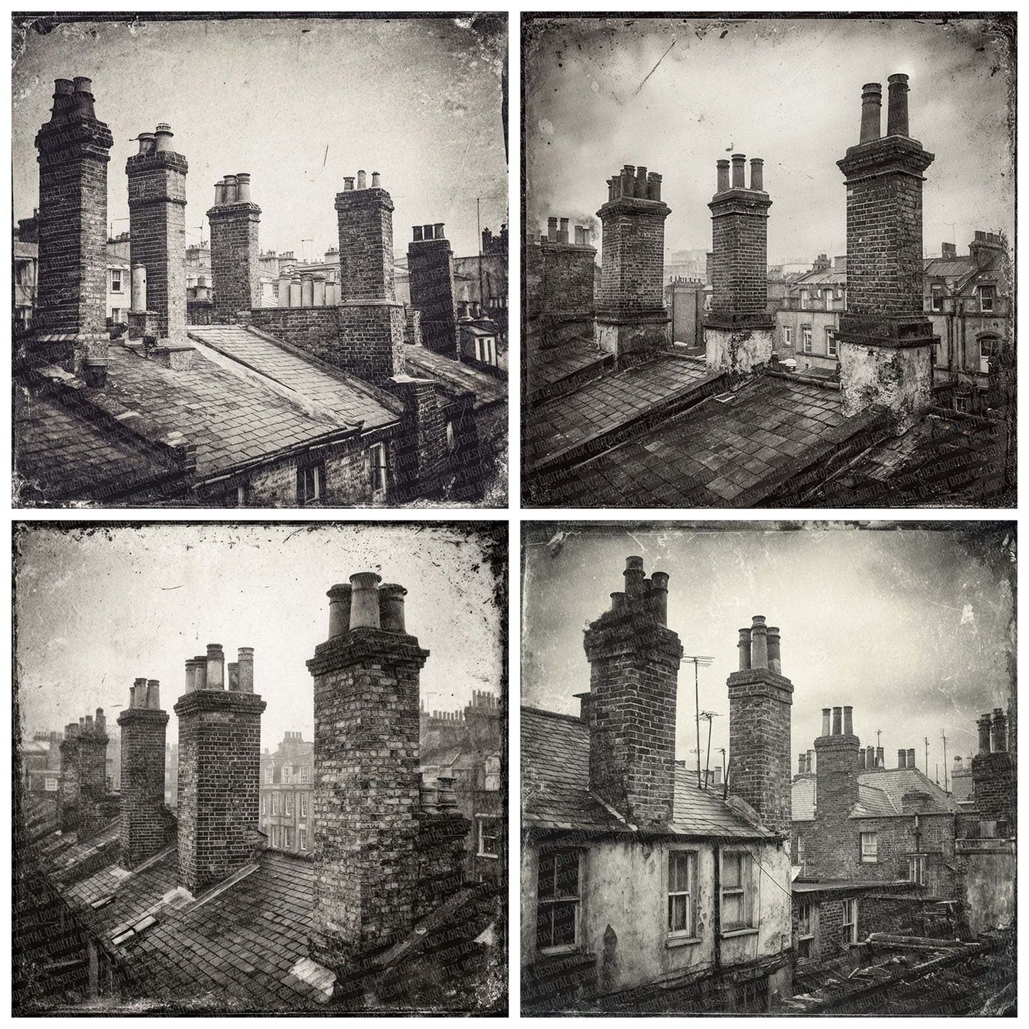 London Rooftop Damaged Photo Digital Paper Pack (DDD002386)