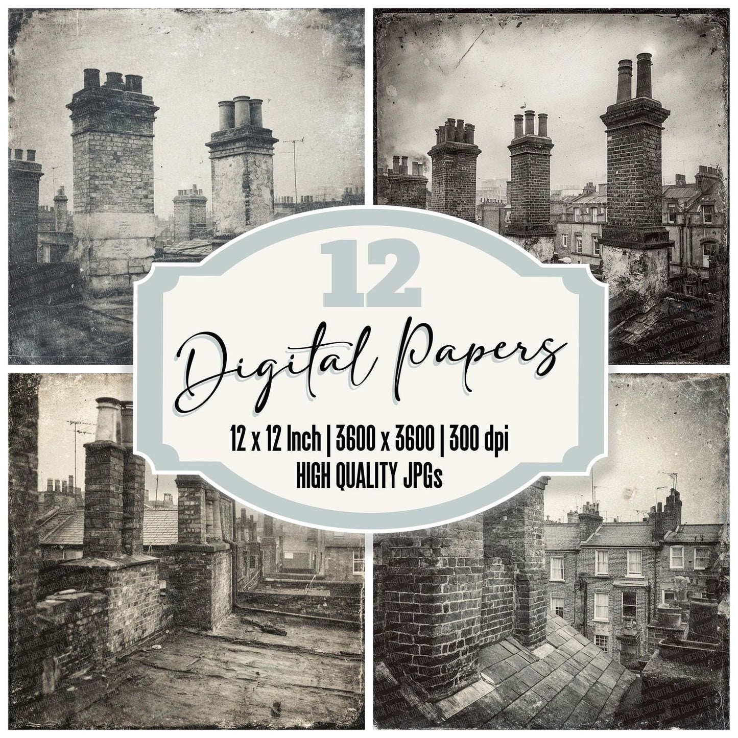 London Rooftop Damaged Photo Digital Paper Pack (DDD002386)