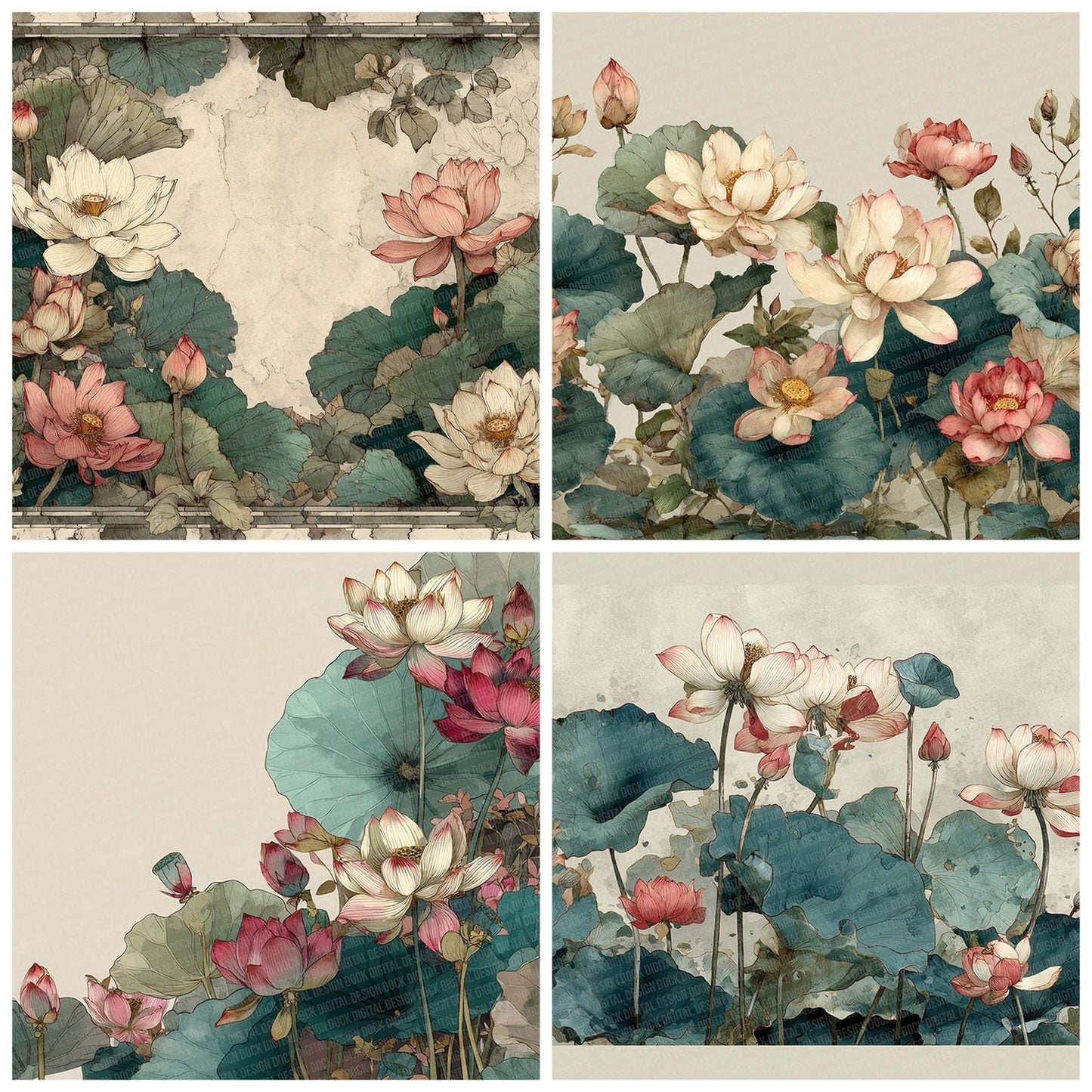 Lotus Symbolic Border Digital Paper Pack (DDD002392)