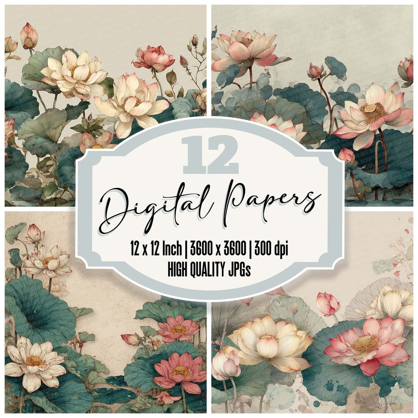 Lotus Symbolic Border Digital Paper Pack (DDD002392)