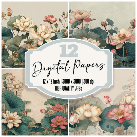 Lotus Symbolic Border Digital Paper Pack (DDD002392)