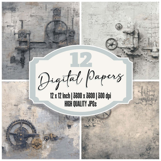 Machinery Draft Notes Wash Digital Paper Pack (DDD002403)