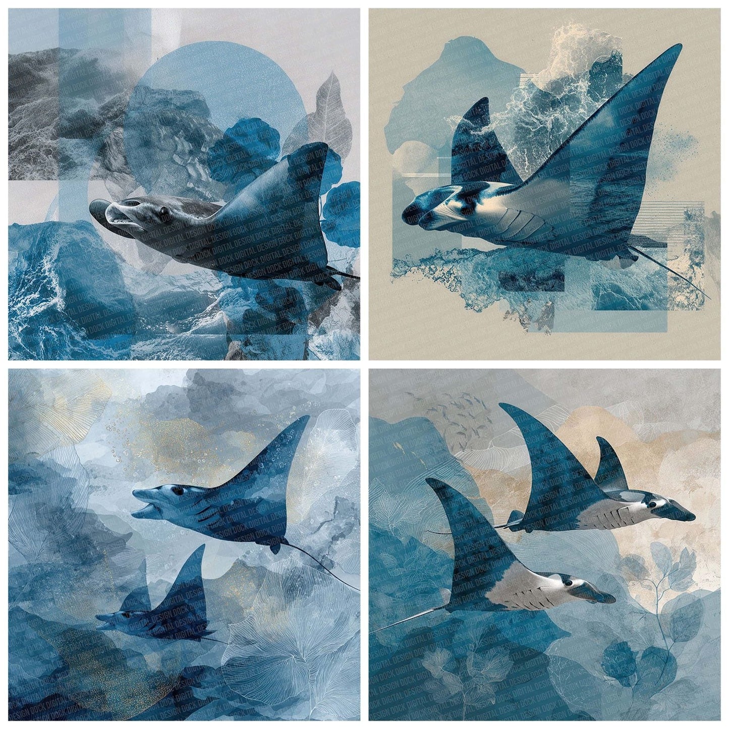 Manta Ray Ocean Moodboard Digital Paper Pack (DDD002420)