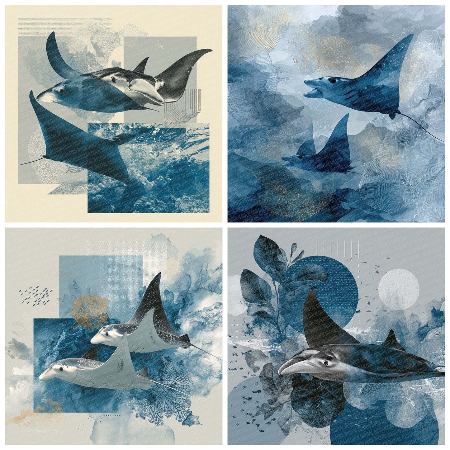 Manta Ray Ocean Moodboard Digital Paper Pack (DDD002420)