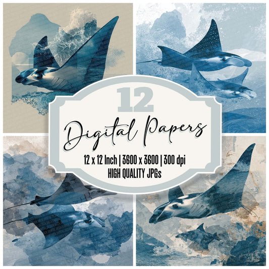 Manta Ray Ocean Moodboard Digital Paper Pack (DDD002420)