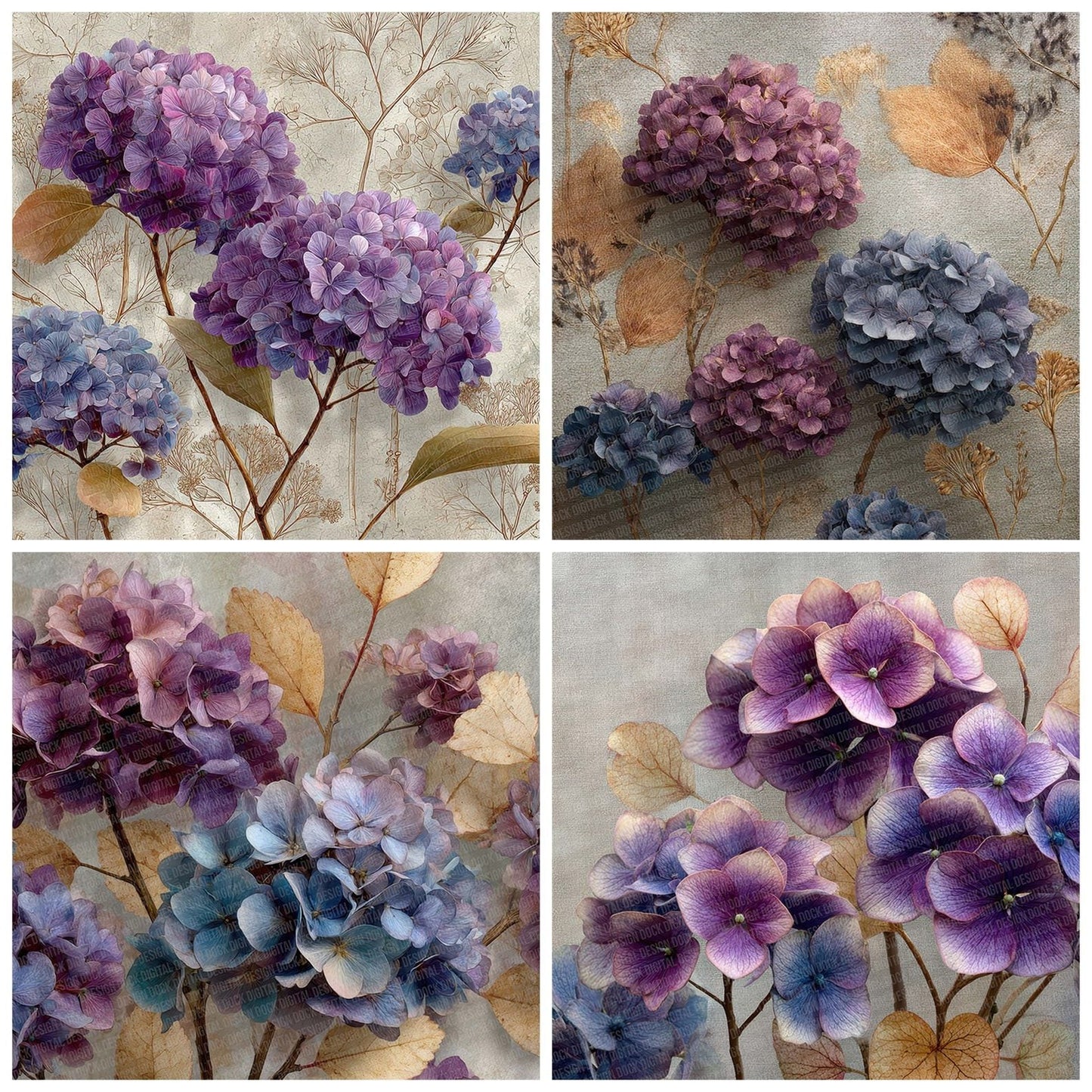 Mauve Hydrangea Linen Digital Paper Pack (DDD007675)