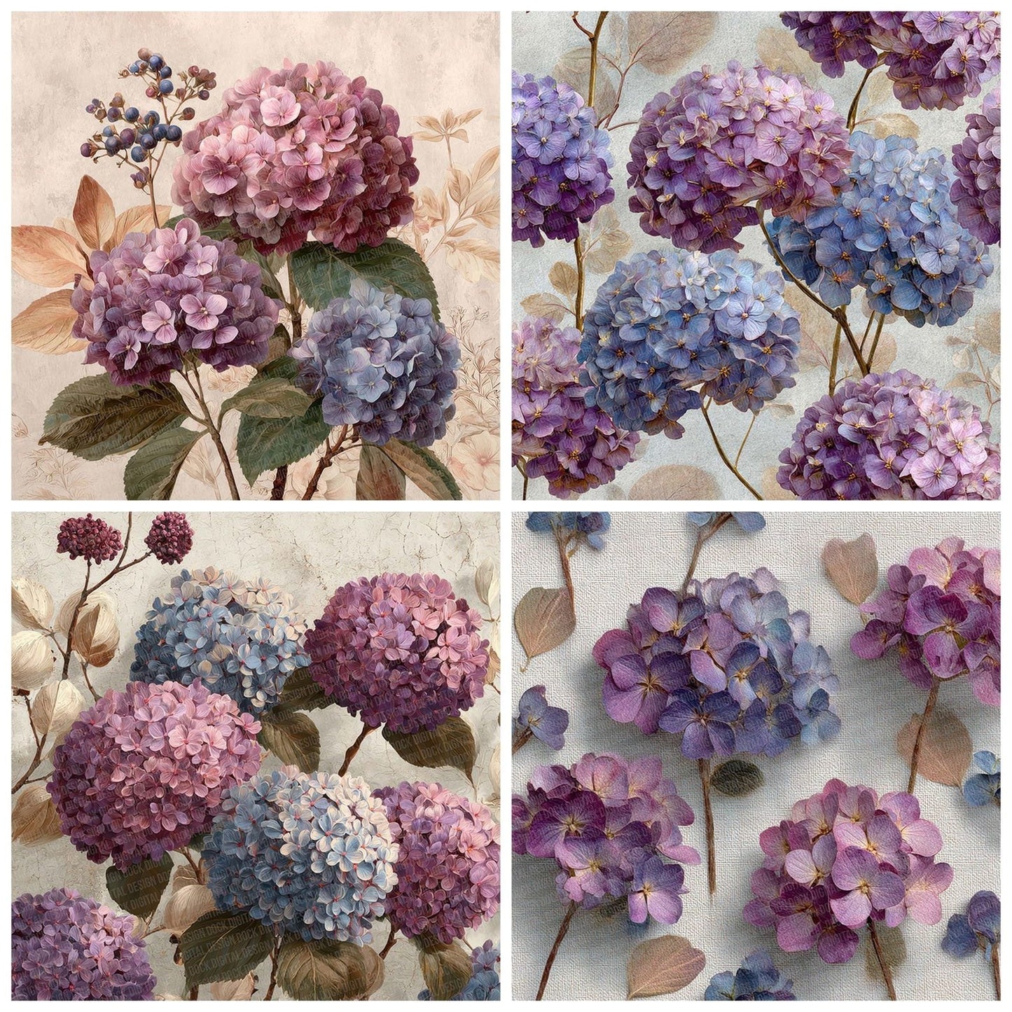 Mauve Hydrangea Linen Digital Paper Pack (DDD007675)