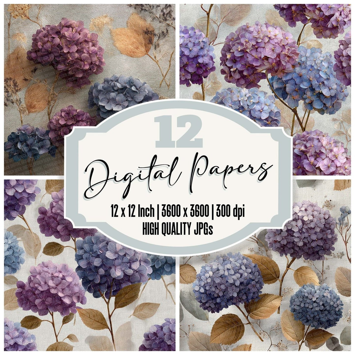 Mauve Hydrangea Linen Digital Paper Pack (DDD007675)