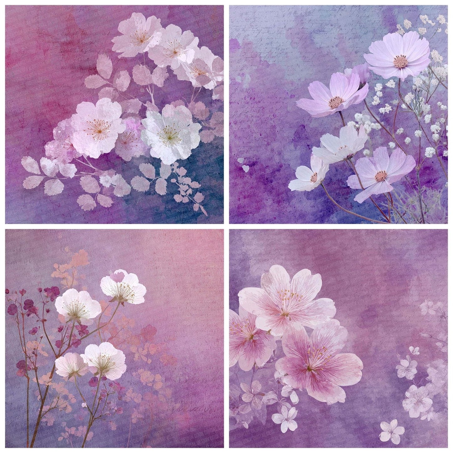 Mauve Lilac Watercolour Wash Floral Digital Paper Pack (DDD002451)