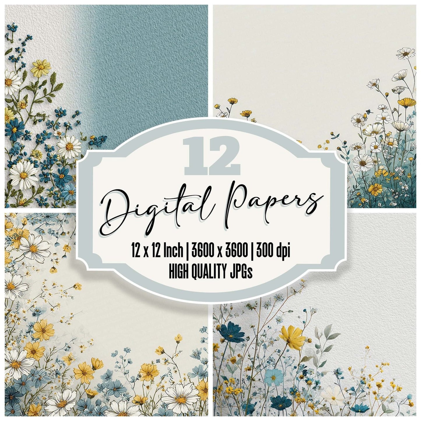 Meadow Floral Border Digital Paper Pack (DDD002461)