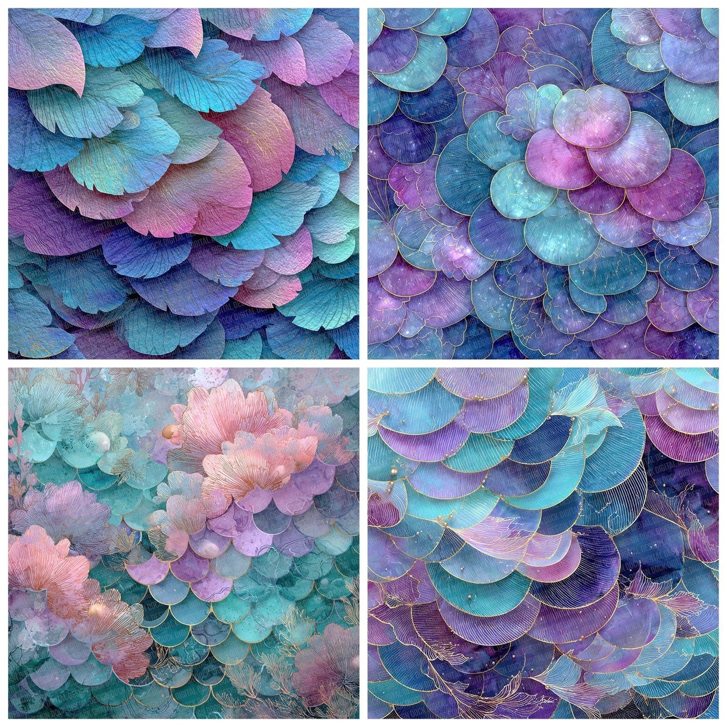Mermaid Scale Coral Digital Paper Pack (DDD007677)