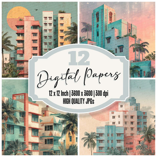 Miami Deco Sunset Digital Paper Pack (DDD002492)