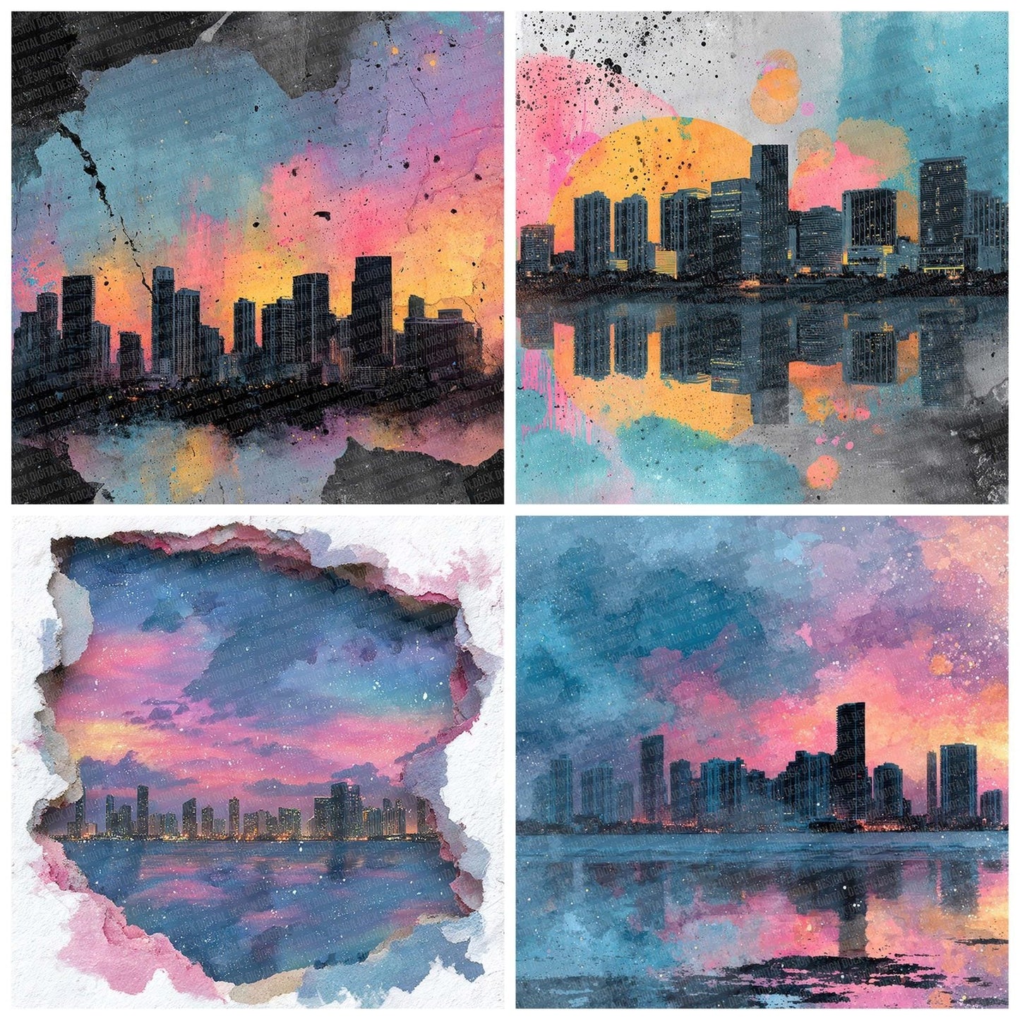 Miami Night Collage Digital Paper Pack (DDD002493)