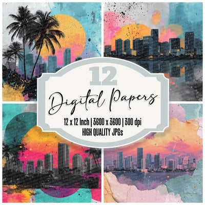 Miami Night Collage digital paper pack cover showing four of the 12 papers