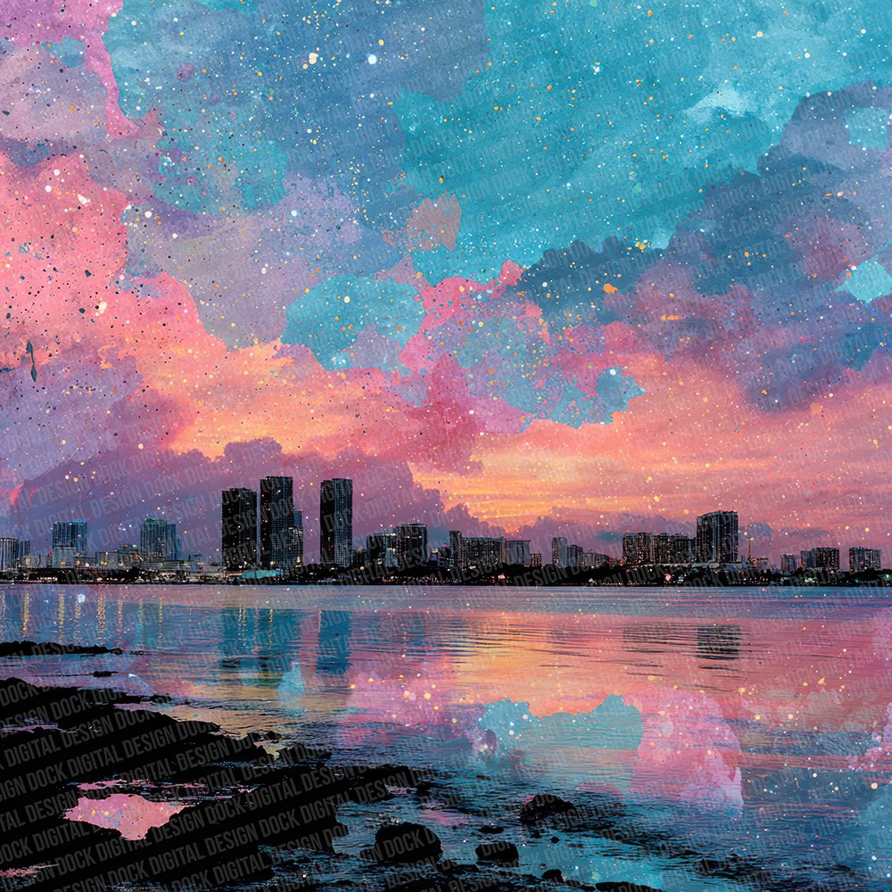 Miami Night Collage Digital Paper Pack (DDD002493)