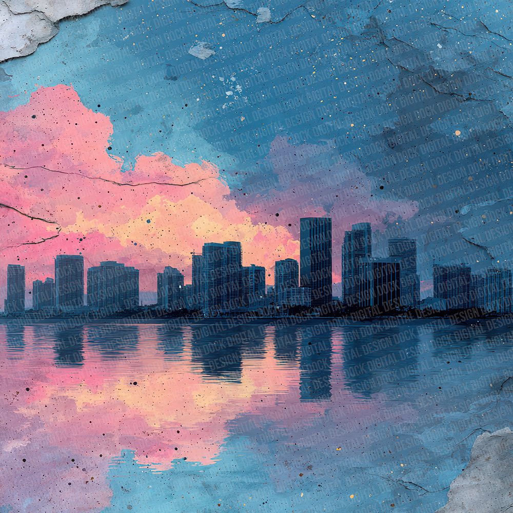 Miami Night Collage Digital Paper Pack (DDD002493)