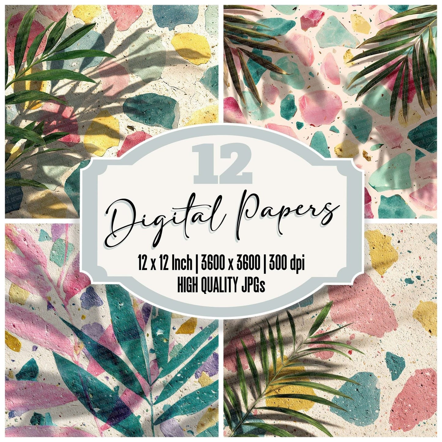Miami Terrazzo Palm Digital Paper Pack (DDD002496)