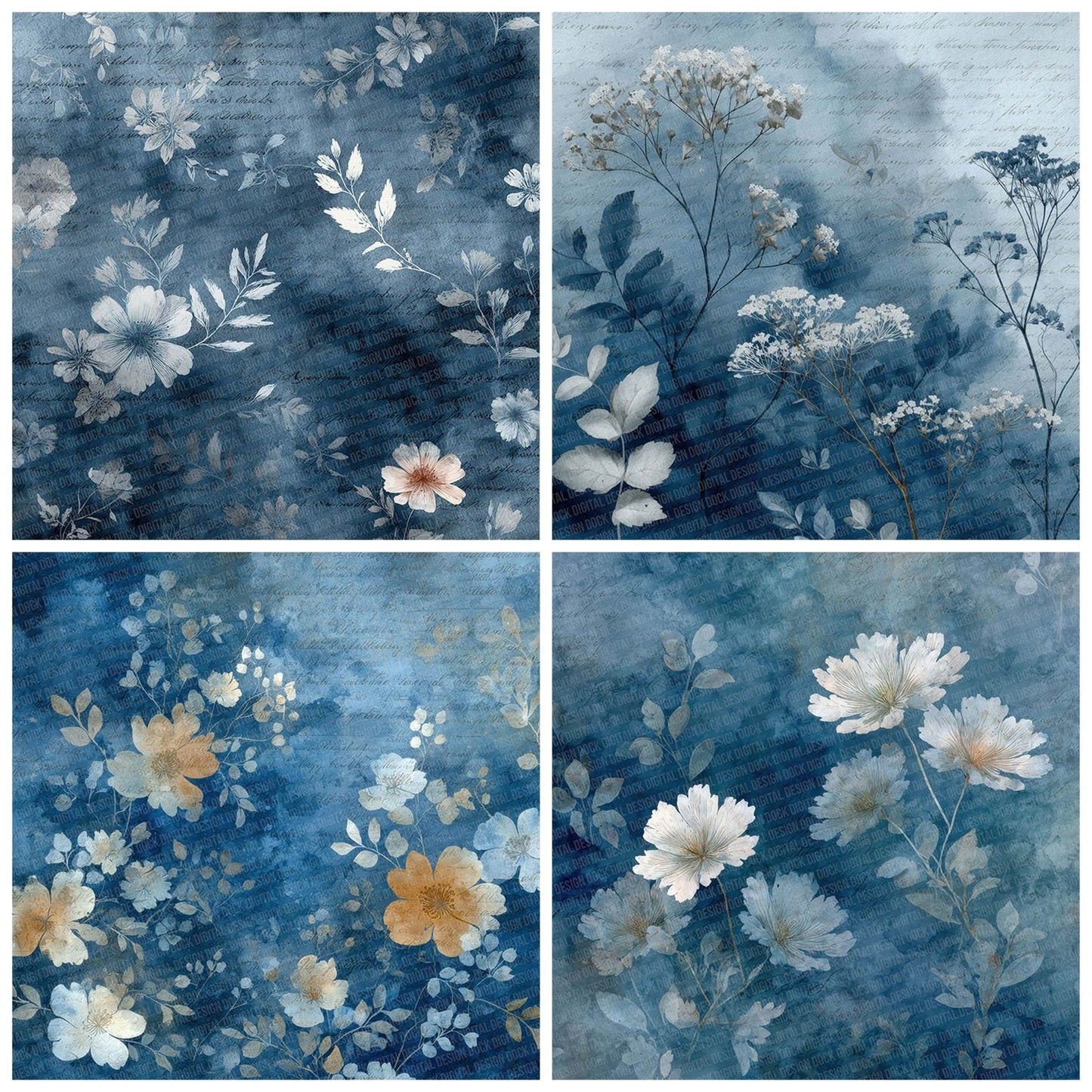 Midnight Fog Watercolour Wash Floral Digital Paper Pack (DDD002509)