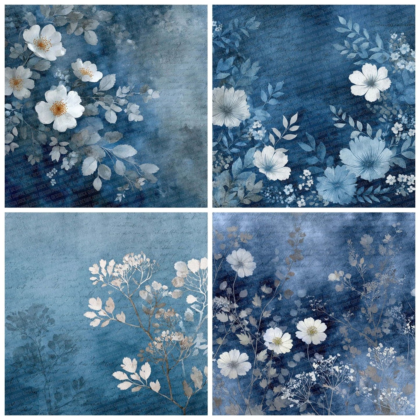 Midnight Fog Watercolour Wash Floral Digital Paper Pack (DDD002509)