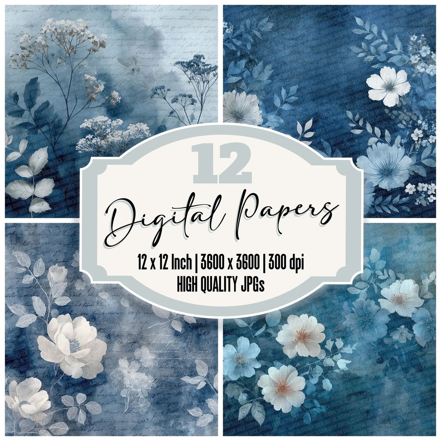 Midnight Fog Watercolour Wash Floral Digital Paper Pack (DDD002509)