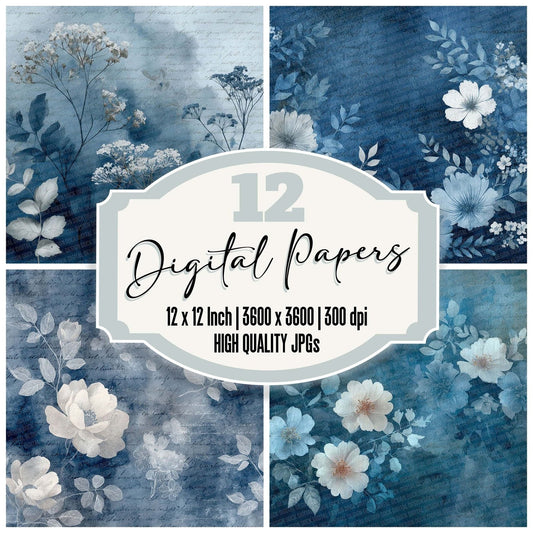 Midnight Fog Watercolour Wash Floral Digital Paper Pack (DDD002509)