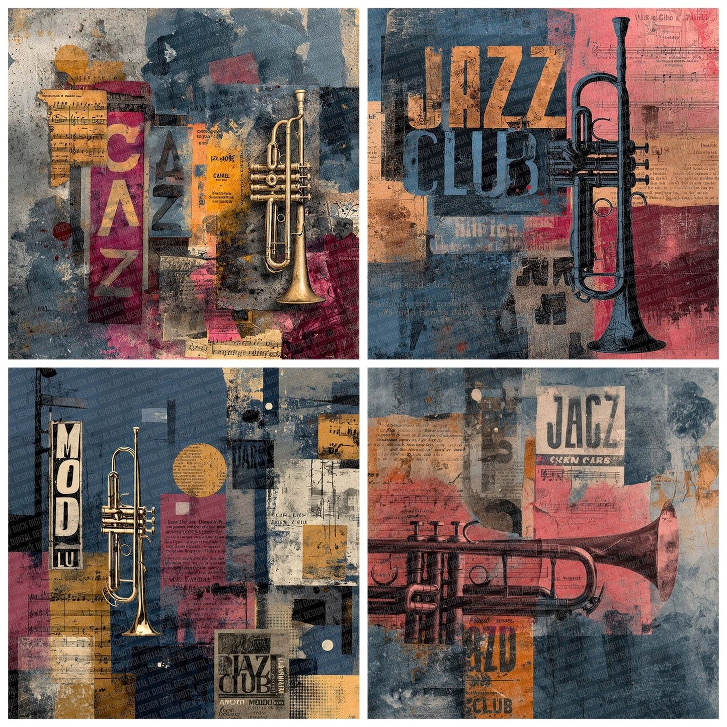 Midnight Jazz Collage Digital Paper Pack (DDD002511)