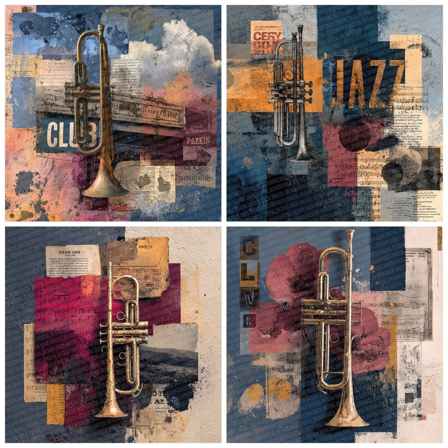 Midnight Jazz Collage Digital Paper Pack (DDD002511)