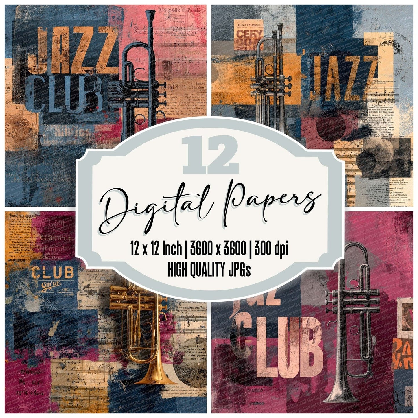 Midnight Jazz Collage Digital Paper Pack (DDD002511)