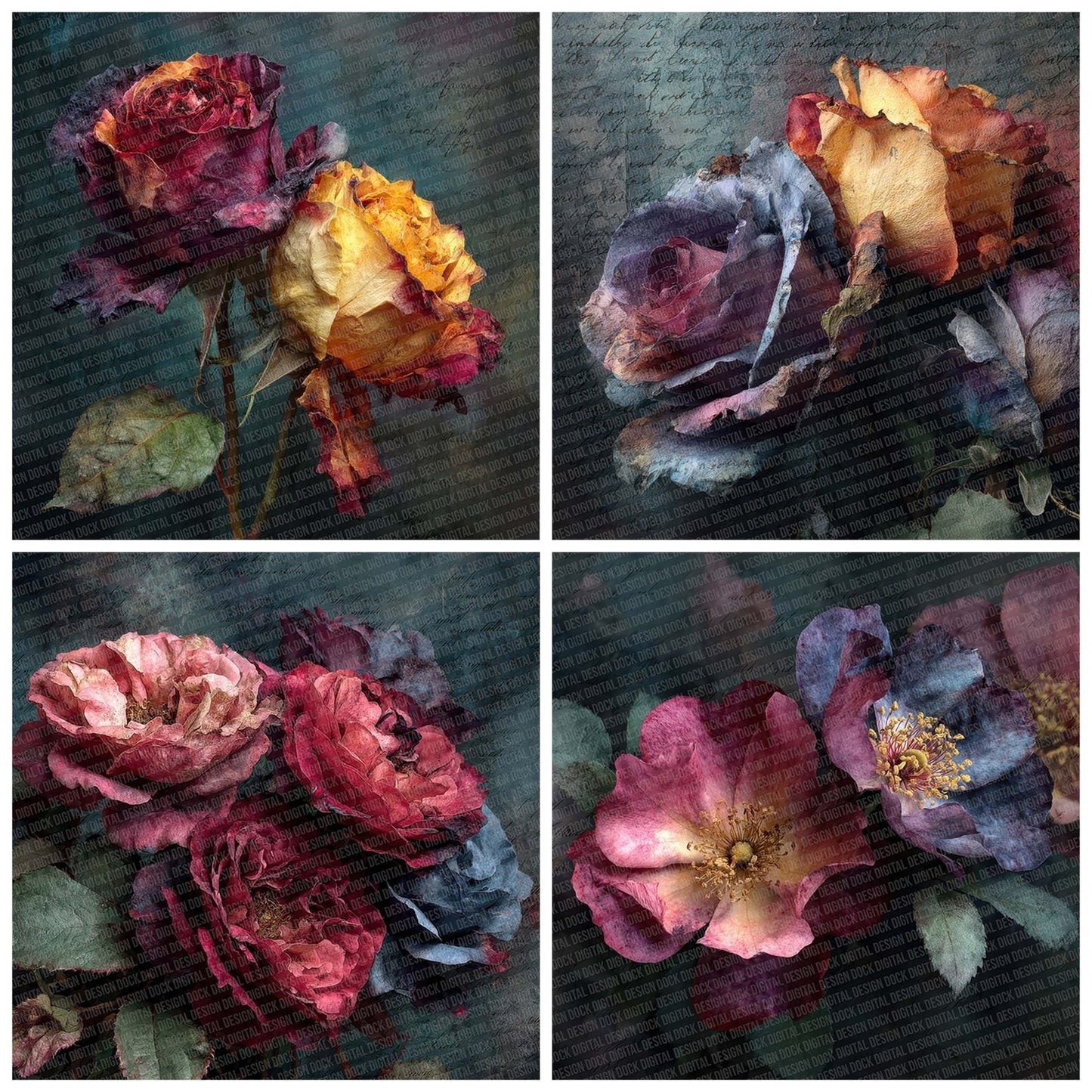 Midnight Rose Grunge Digital Paper Pack (DDD002512)