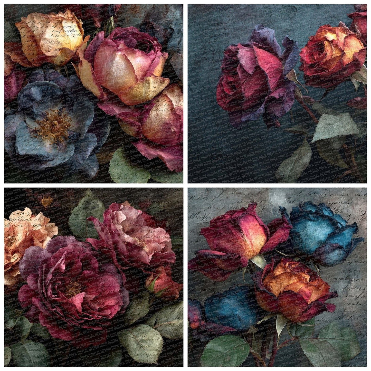 Midnight Rose Grunge Digital Paper Pack (DDD002512)
