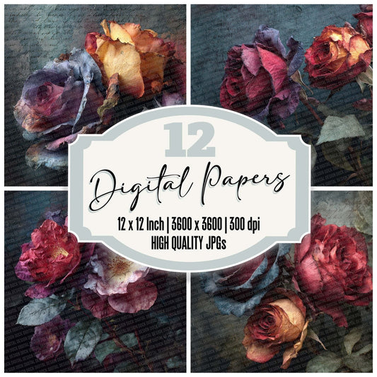 Midnight Rose Grunge Digital Paper Pack (DDD002512)