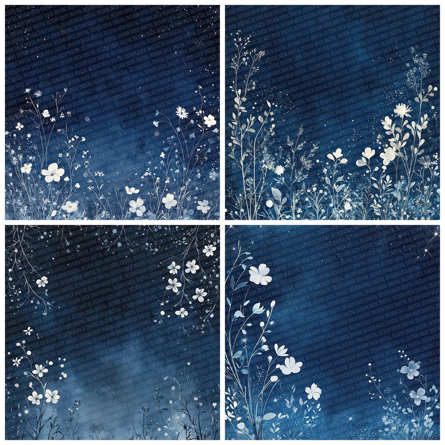 Midnight Silver Bloom Digital Paper Pack (DDD002513)