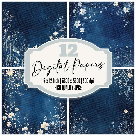 Midnight Silver Bloom Digital Paper Pack (DDD002513)