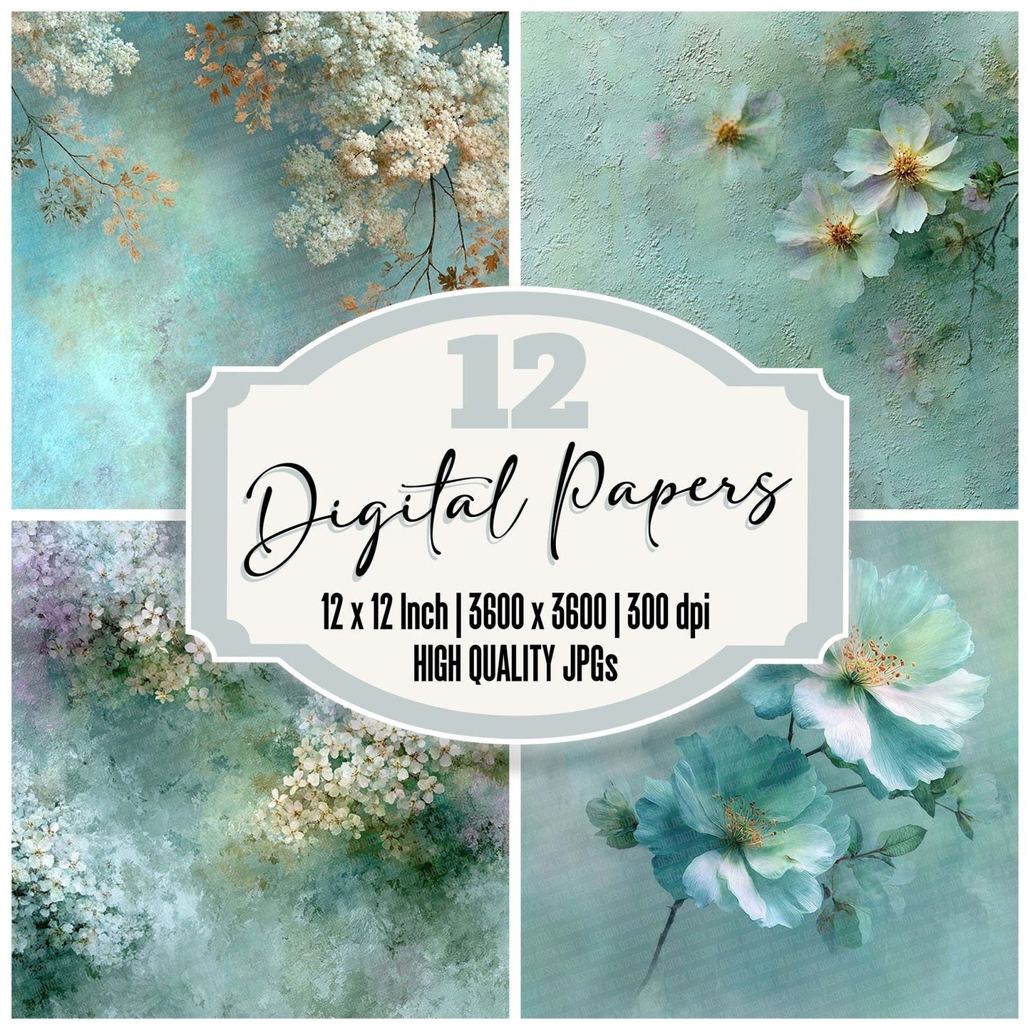 Mint Bloom Abstract Digital Paper Pack (DDD002528)