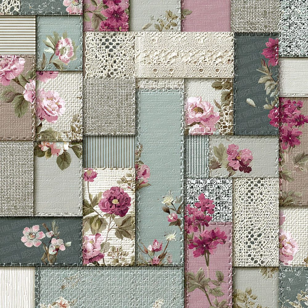 Mint Pink Linen Patchwork Fabric Digital Paper Pack (DDD002537)
