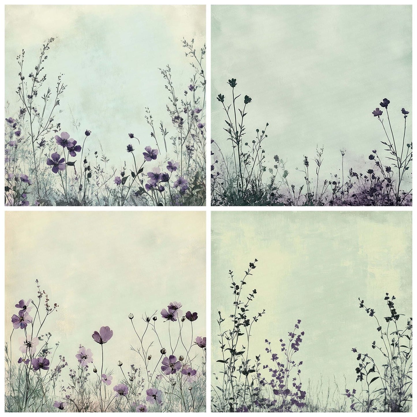Mint Violet Flower Edge Digital Paper Pack (DDD002545)