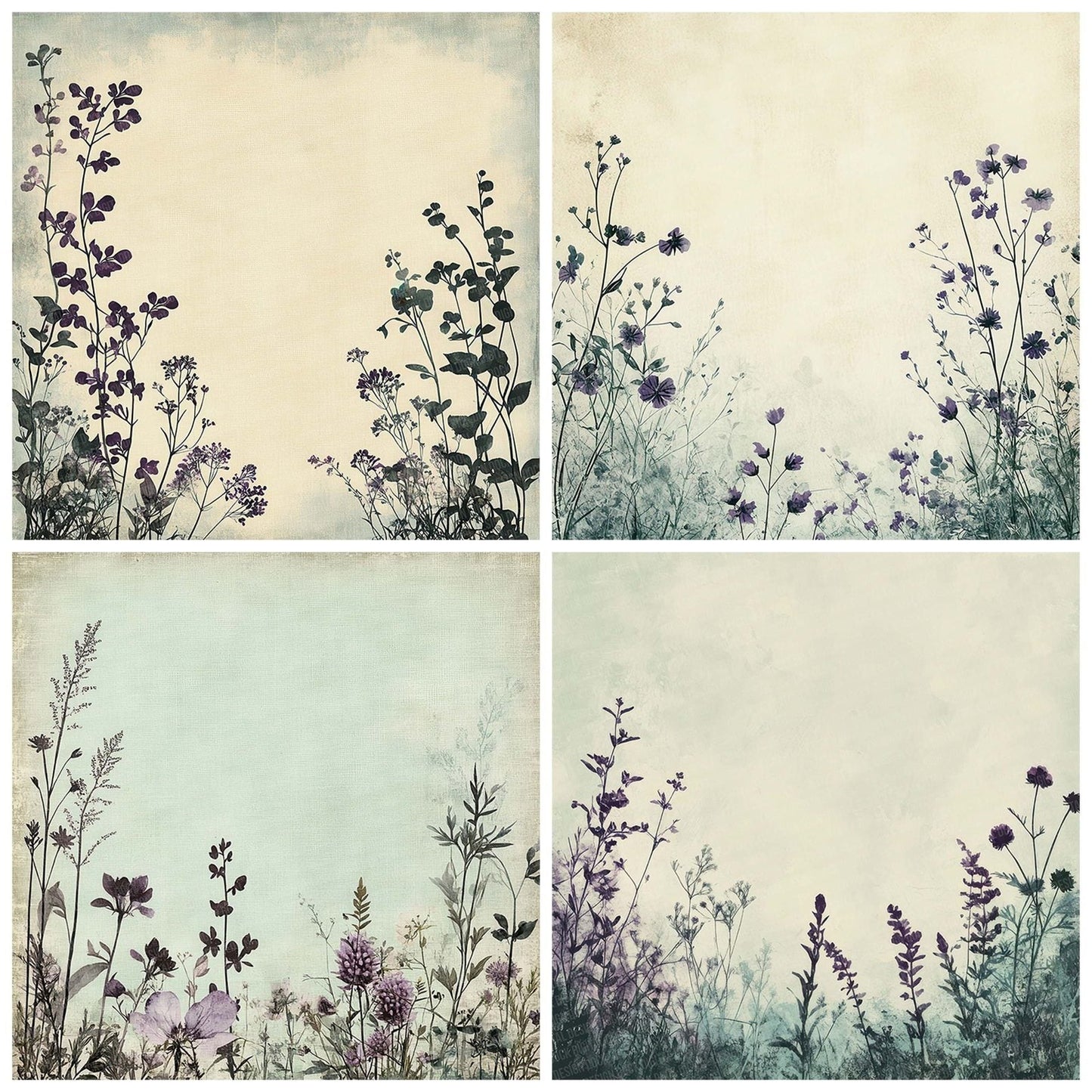 Mint Violet Flower Edge Digital Paper Pack (DDD002545)