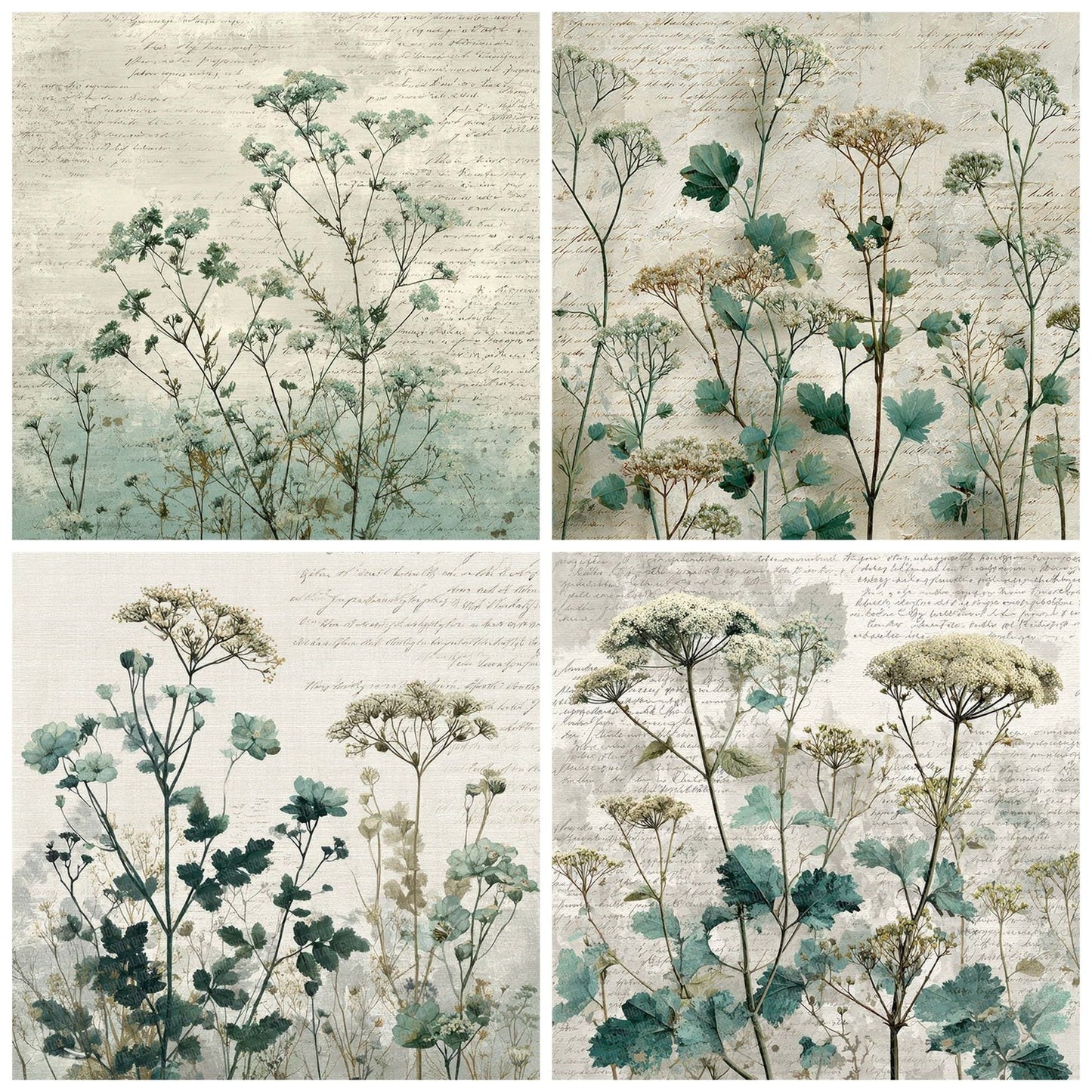 Mint Wildflower Linen Digital Paper Pack (DDD007678)