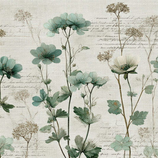 Mint Wildflower Linen Digital Paper Pack (DDD007678)