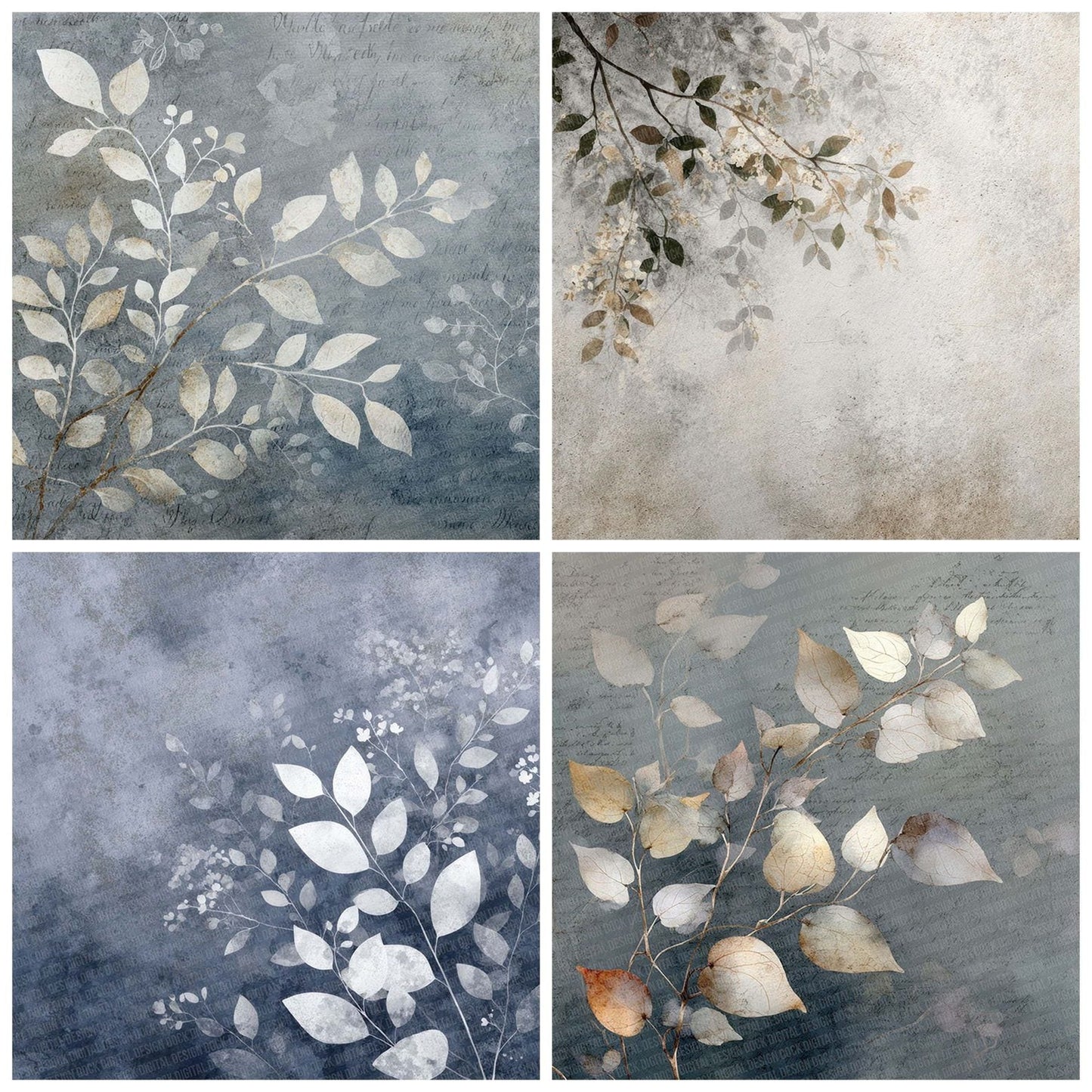 Mist Grey Watercolour Wash Floral Digital Paper Pack (DDD002552)