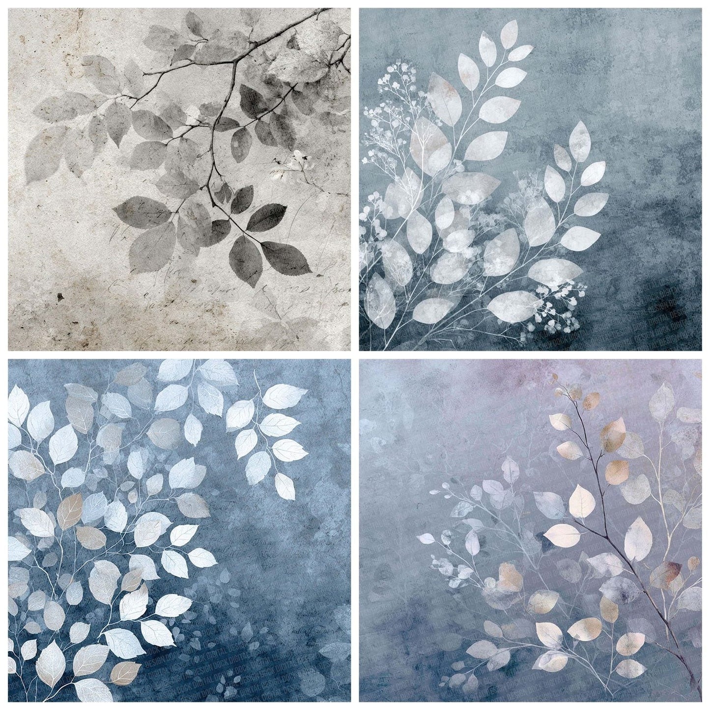Mist Grey Watercolour Wash Floral Digital Paper Pack (DDD002552)