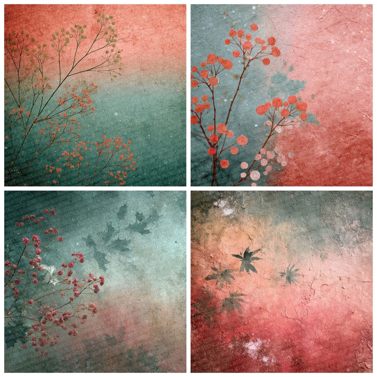 Mistletoe Pine Vintage Christmas Background Digital Paper Pack (DDD002553)