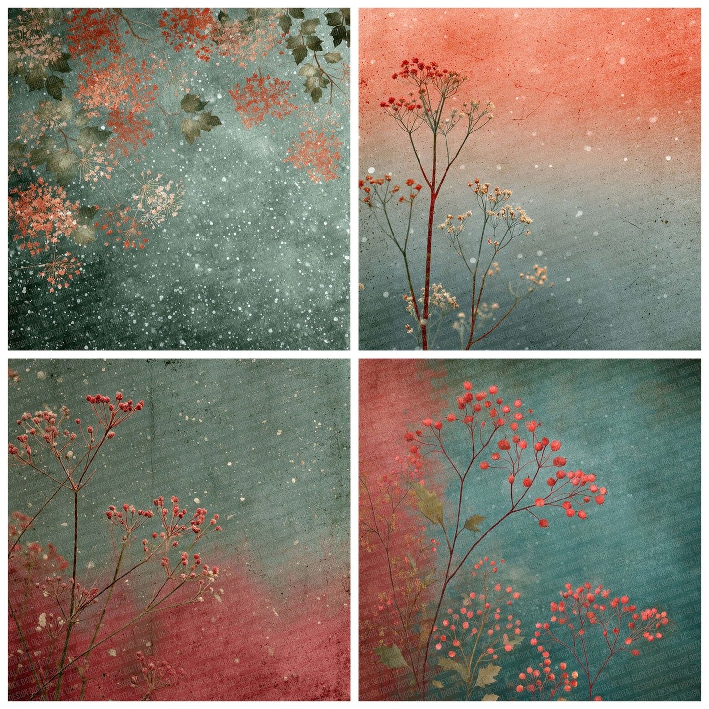 Mistletoe Pine Vintage Christmas Background Digital Paper Pack (DDD002553)