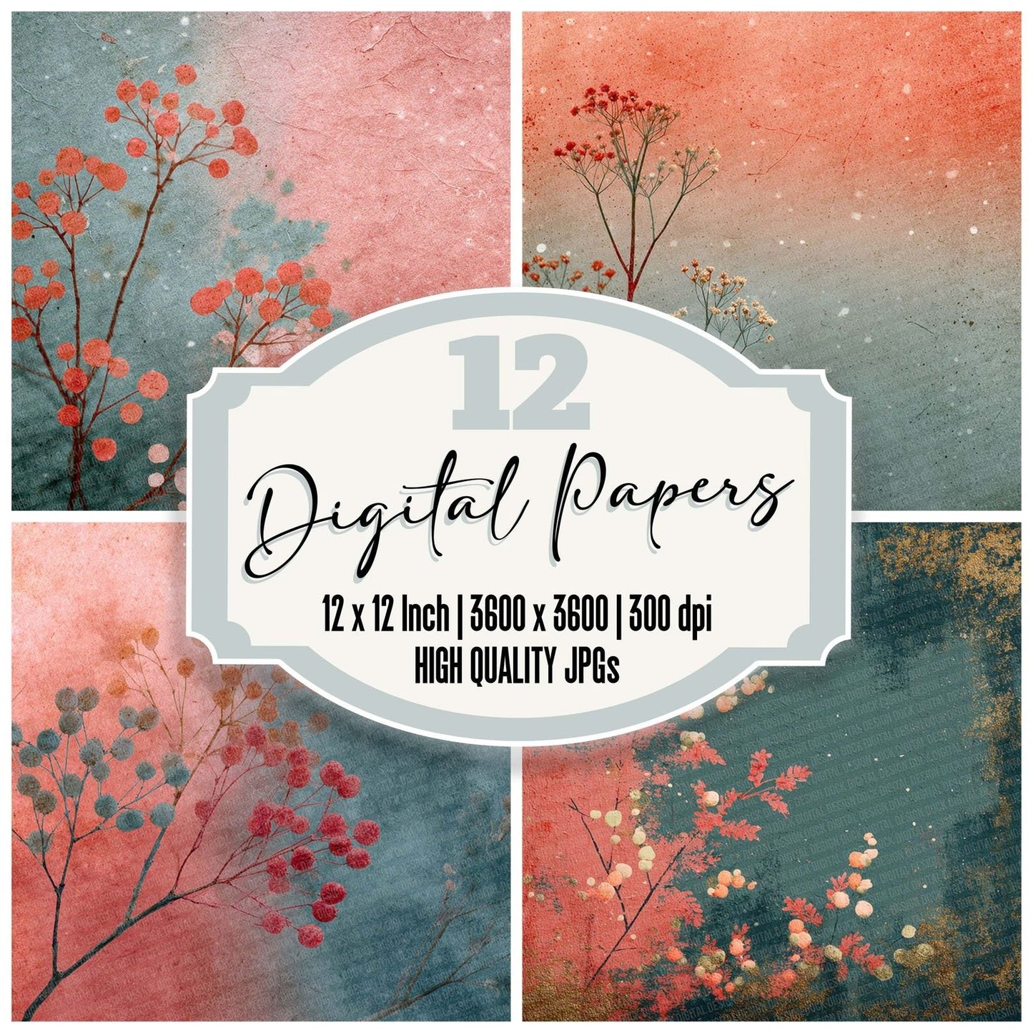 Mistletoe Pine Vintage Christmas Background Digital Paper Pack (DDD002553)