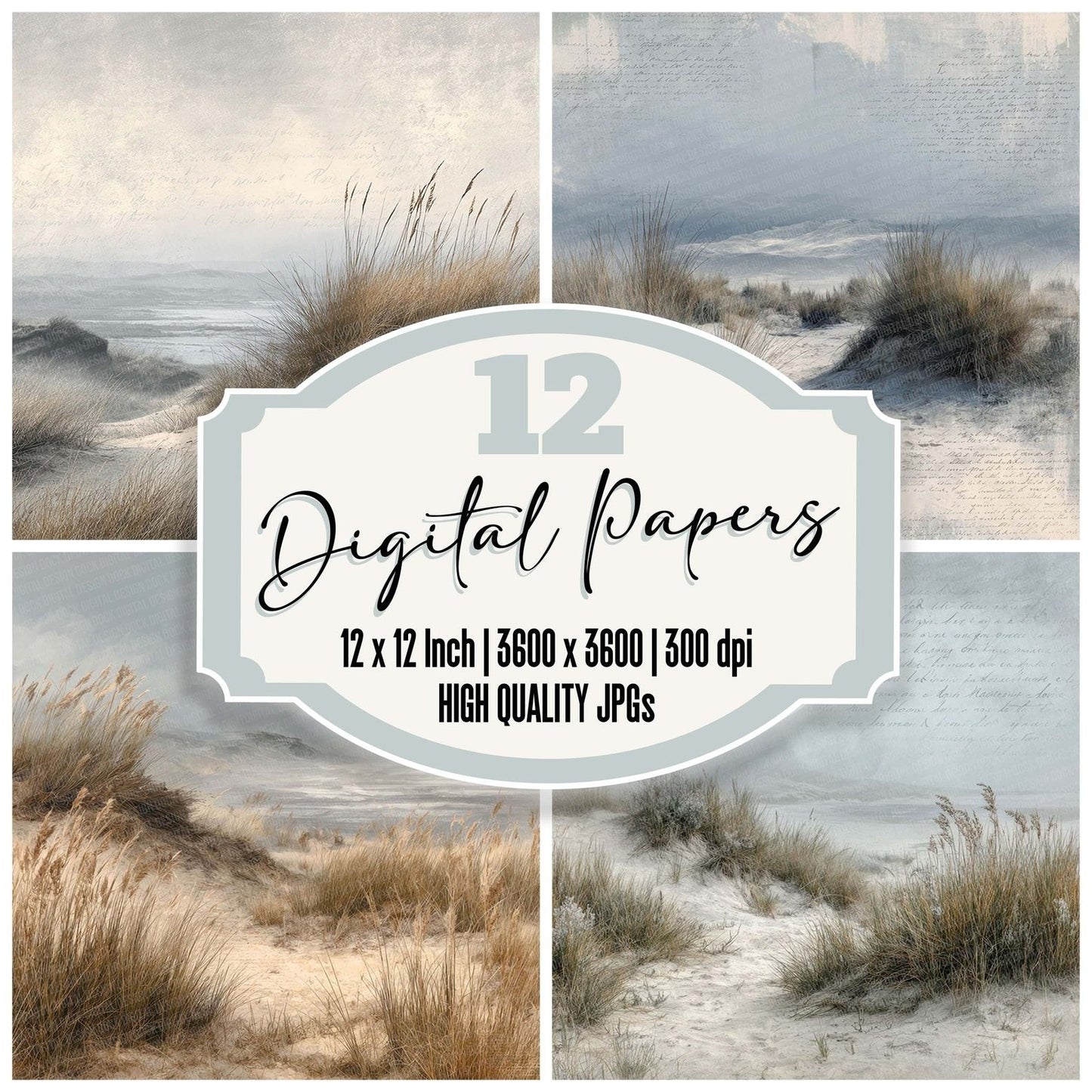 Misty Dune Script Grass Digital Paper Pack (DDD002554)