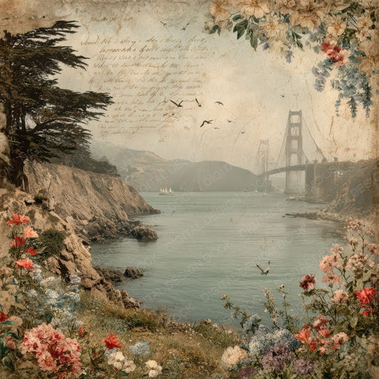 Modern Engineering Landmark Golden Gate Bridge Digital Paper Pack (DDD007817)