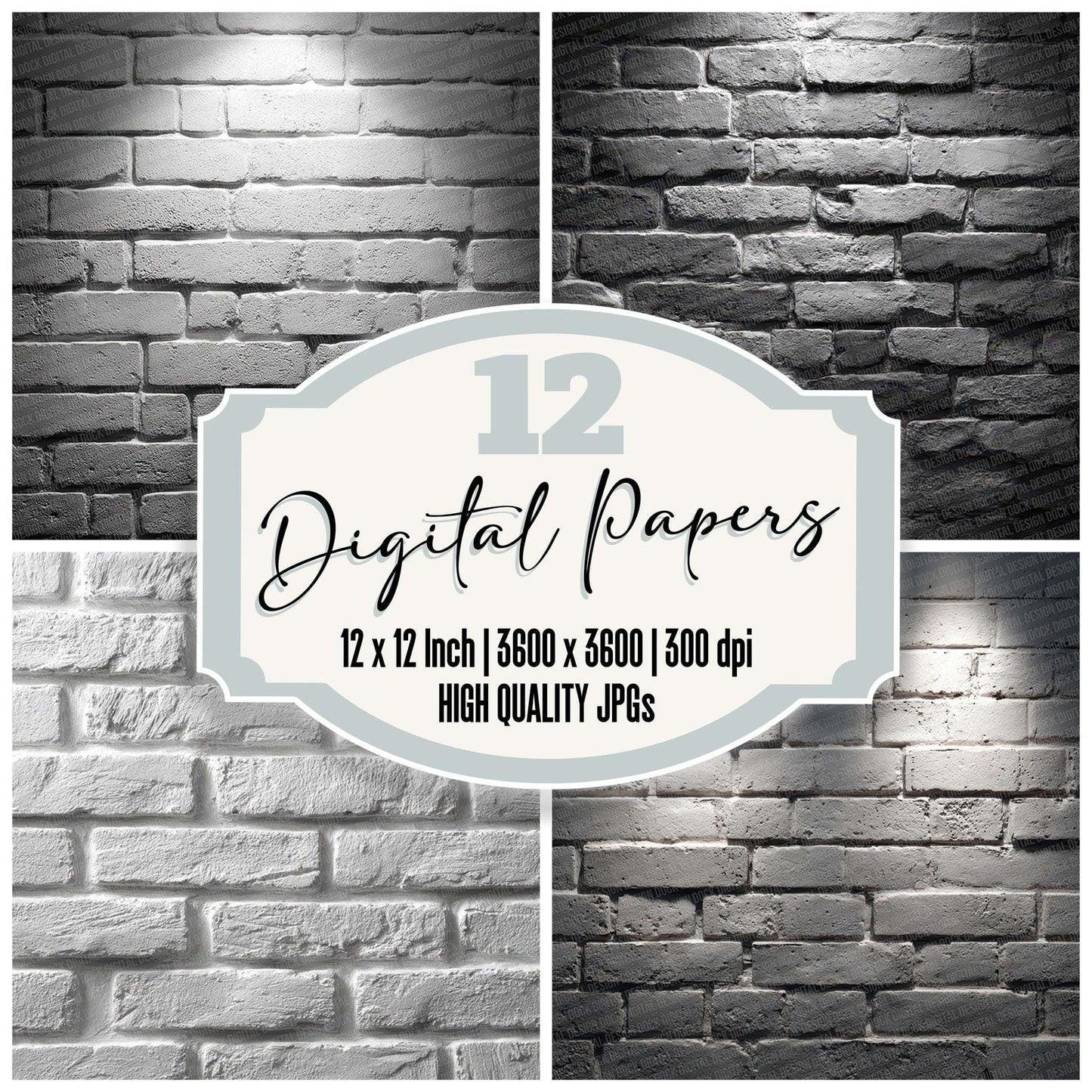 Modern Grey Brick Wall Digital Paper Pack (DDD002559)